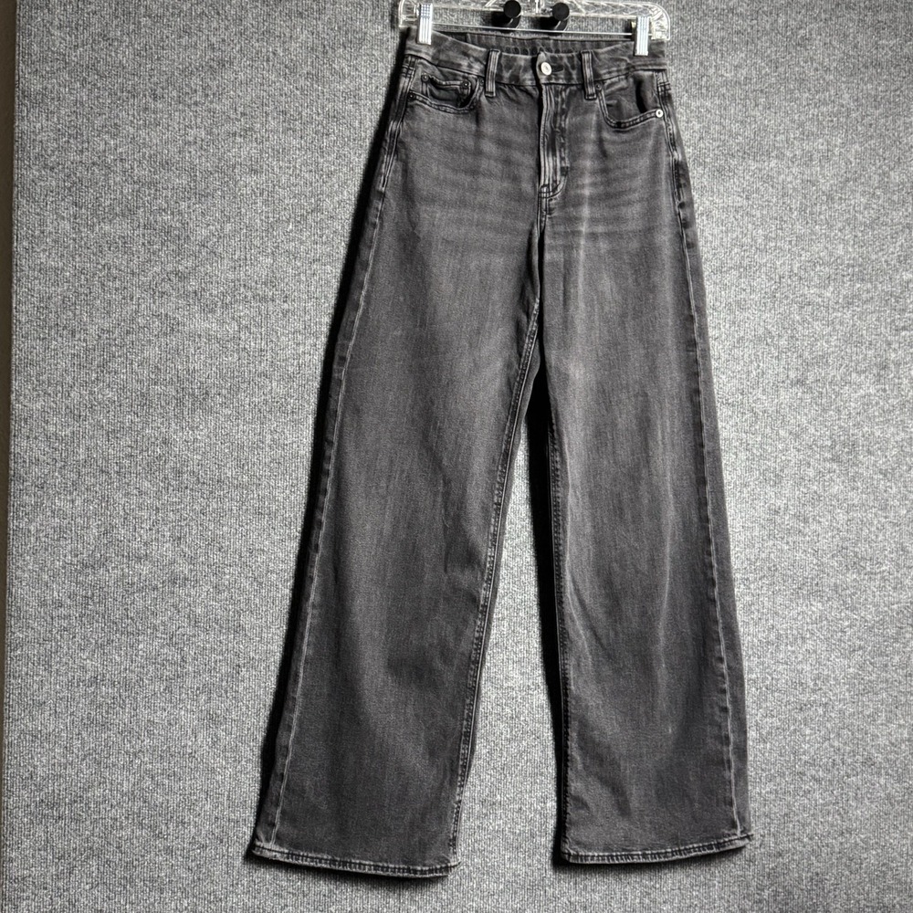 American Eagle Curvy 4 Long Black Baggy Wide Leg Jeans Super High Rise Y2K - Picture 3 of 16
